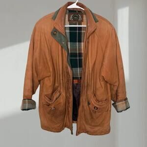 Vintage G-III Leather Coat with Plaid Lining – Brown (Men’s Medium)